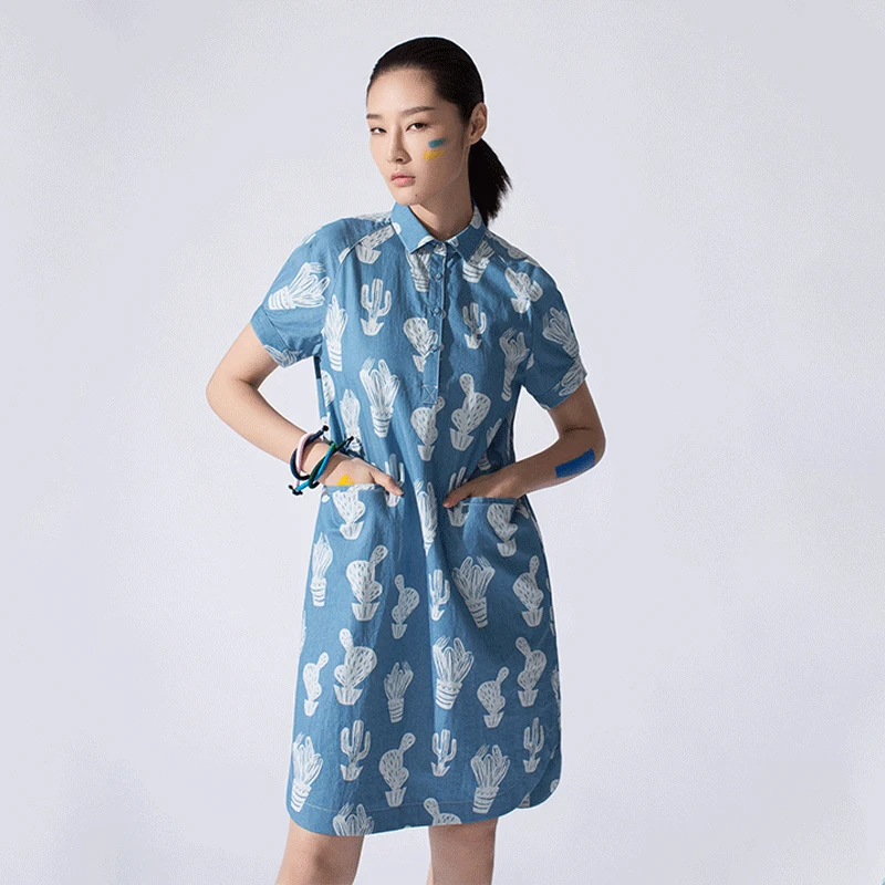 Платье рубашка LYNETTE'S с коротким рукавом принтом кактуса|lynette's chinoiserie|dress dress