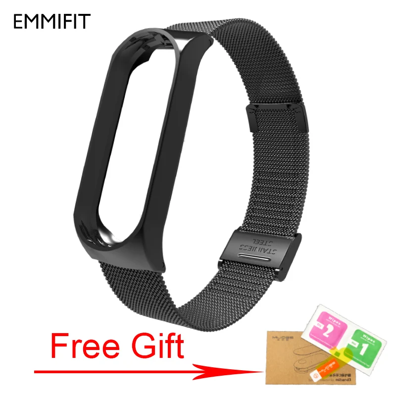 Black Add Gift Металлический ремешок для Xiaomi mi Band 3 Безвинтовой браслет из нержавеющей стали Сменные аксессуары для mi Band 3 ремешок - Цвет: Black Add Gift