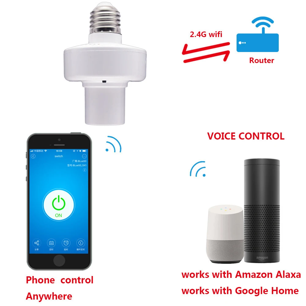 Lonsonho Wifi умный светильник держатель лампы E27 Tuya Smart Life eWeLink приложение дистанционное управление работает с Alexa Google Home Mini