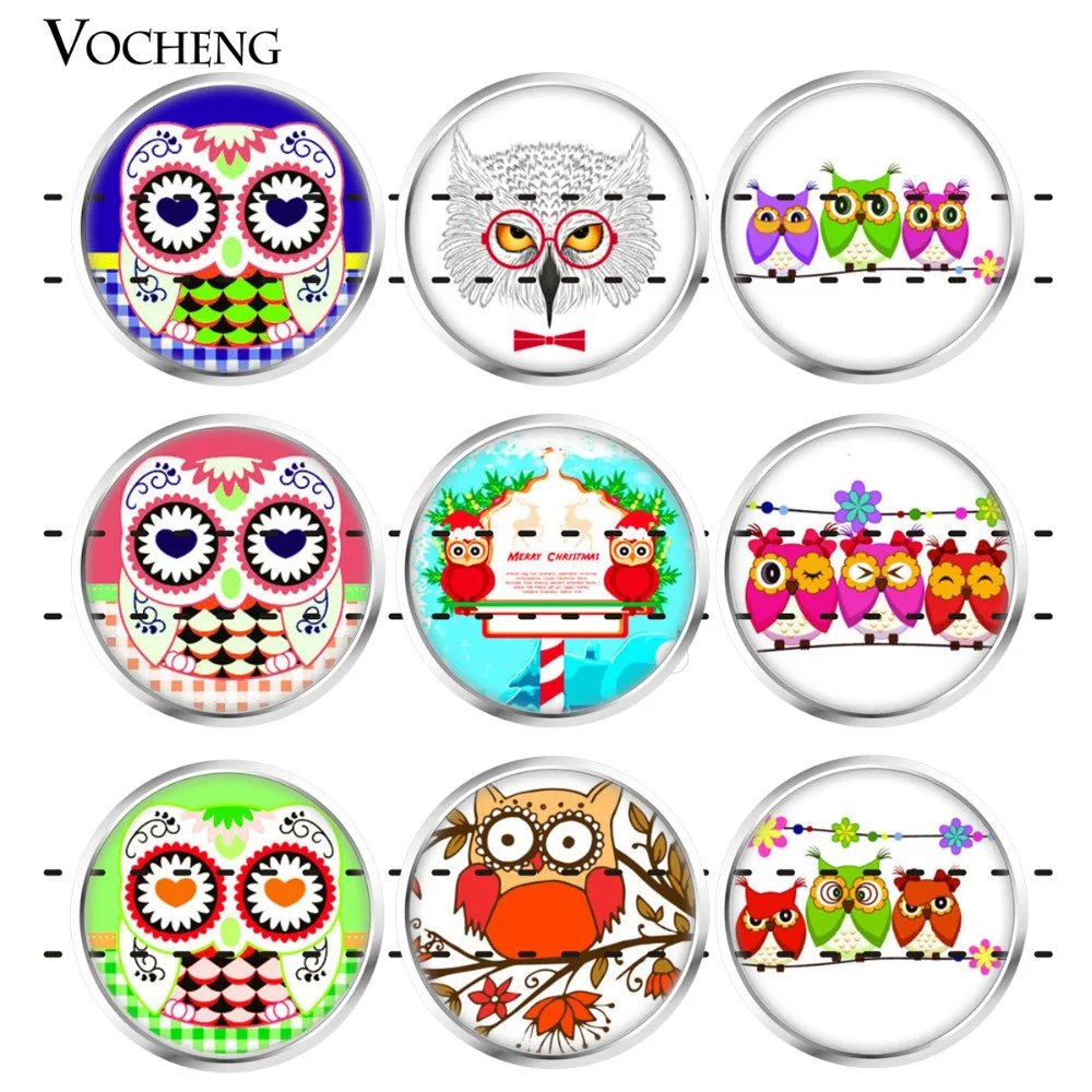 

10PCS/Lot Ginger Snap Jewelry Mixed Wholesale Glass Snap Charms Button Animal Owl Series Colorful 18mm Vn-1811*10