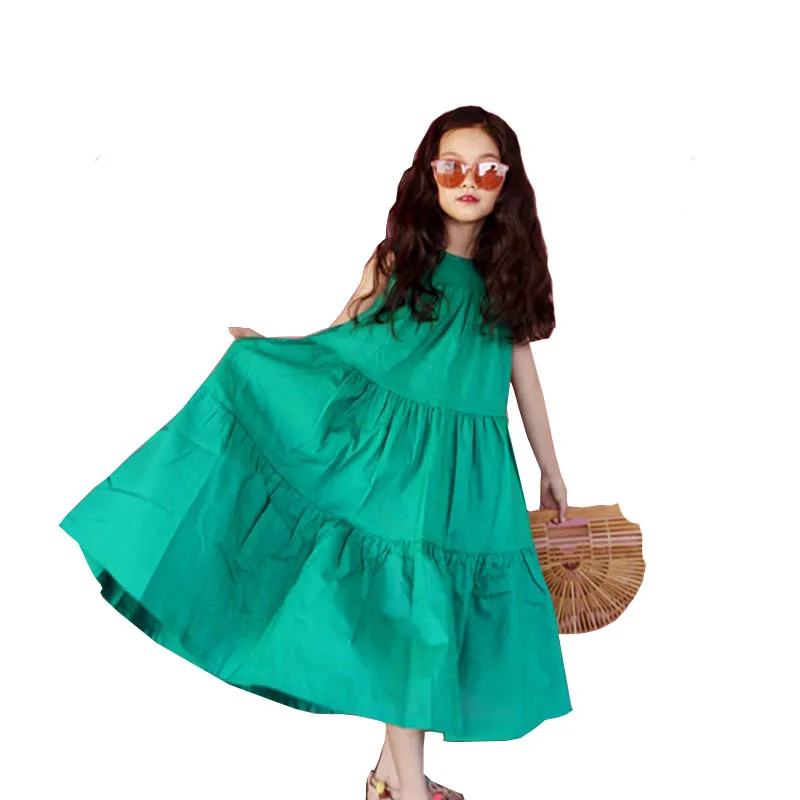 Длинное хлопковое платье без рукавов вечерние платья для девочек-подростков