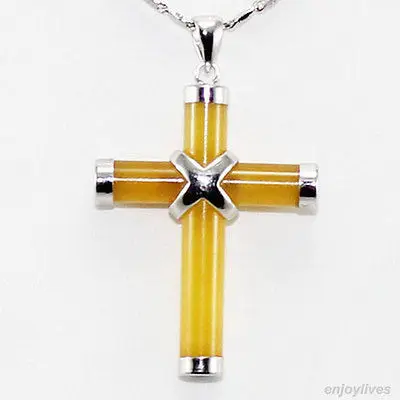 Оптовая G!! H&gt Желтый Нефрит Топаз Белый позолоченный Крест Кулон С Ожерельем|pendant