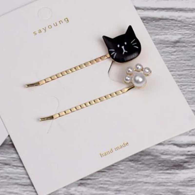 1pair Korean Metal Hair Clips Heart Star Cat Bobby Pin Women Girls Pearl Barrette Hairpin Headdress Accessories | Красота и здоровье