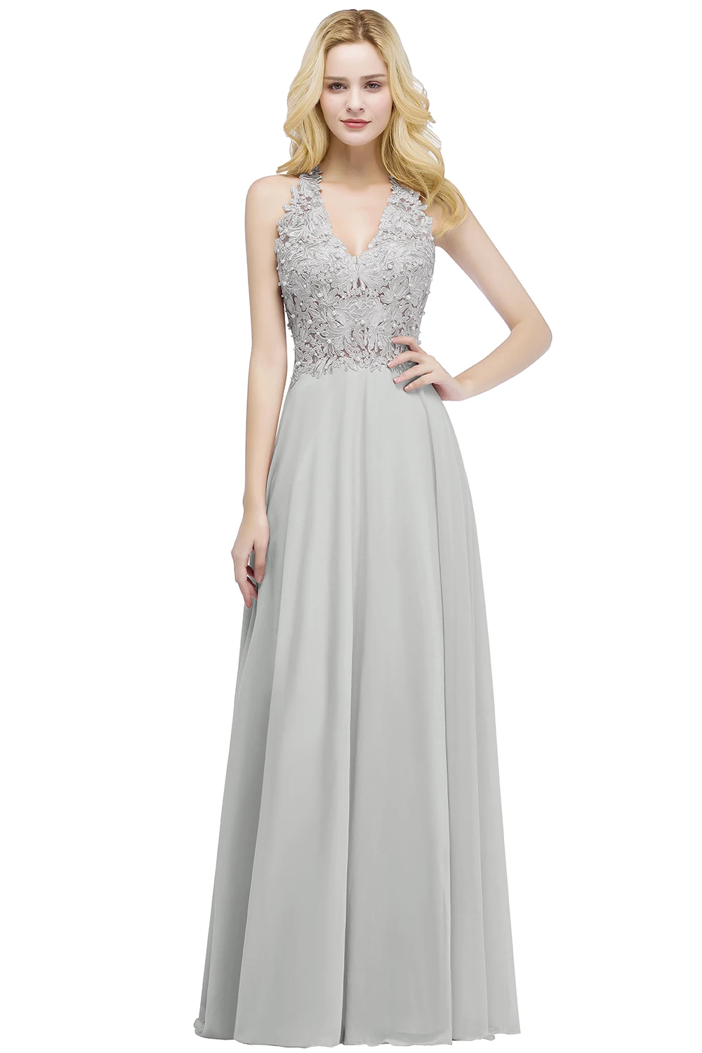 Robe demoiselle d'honneur Sexy V Neck Dusty Pink Lace Bridesmaid Dresses Long A Line Chiffon Pears Formal Prom Party Gowns