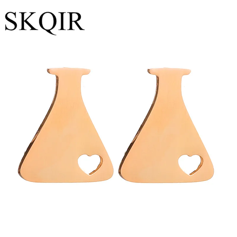 Химический флакон сердце золотого цвета минималистичные серьги для девочек медицинские серьги гвоздики женские модные ювелирные изделия Brincos Berloque