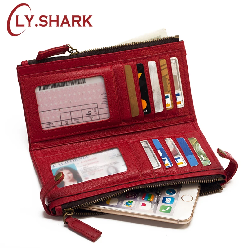 LY. SHARK первый слой из кожи женские модели Красный Длинный кошелек кожаный женский