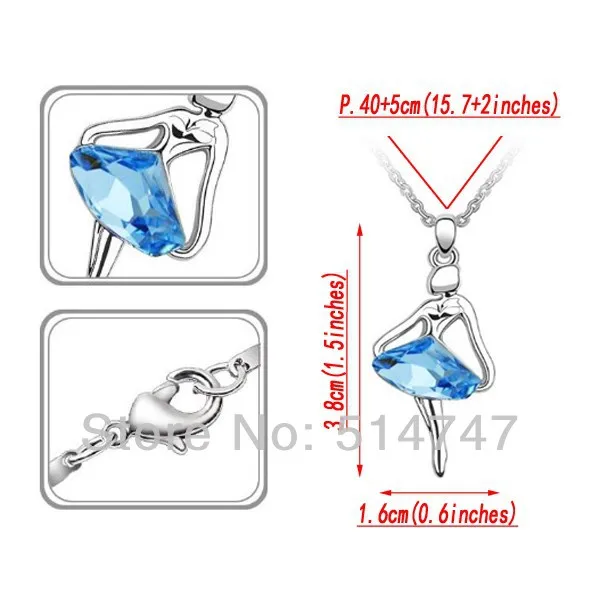 Fashion 18k White Gold Plated Ballet Girl Angel Earrings Necklace Jewelry Sets Austria Crystal Free shipping JS137 | Украшения и
