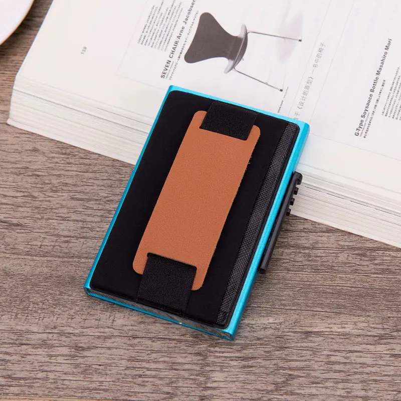 A-blue Бизнес Алюминиевый футляр для карт мужской модный RFID кошелек всплывающий парча продукт держатель карт высокое качество путешествия бандаж RFID чехол - Цвет: A-blue