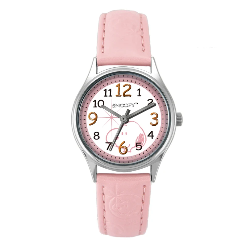 SNOOPY официальный relojes мультфильм детские часы модные детские милые PU Кварцевые часы для девочек и мальчиков relogio feminino SNW682 - Цвет: Розовый