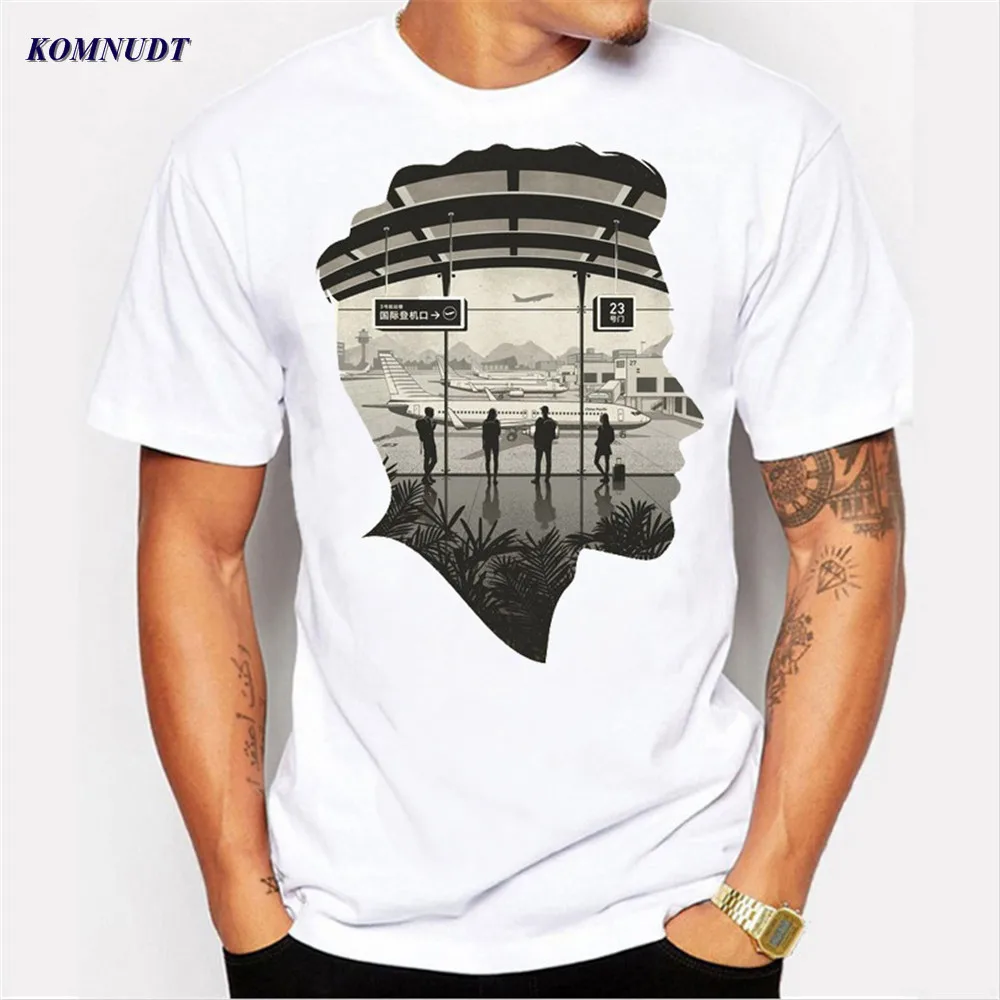 2018 Для мужчин футболка Мода 2017 г. для бренд печати аэропорт совпадает с силуэт