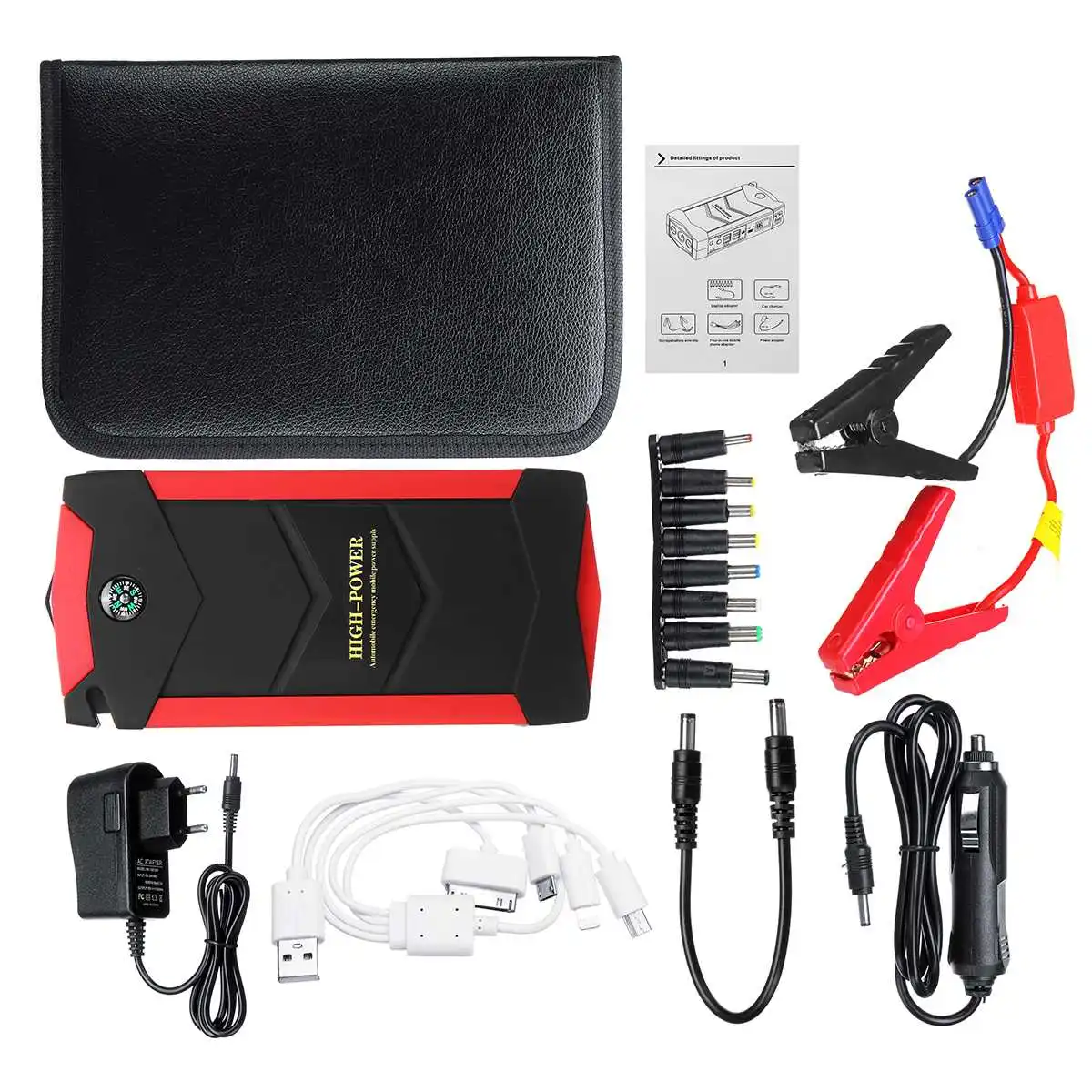 Red (EU Plug) 82800 мА/ч, 4USB автомобильное пусковое устройство многофункциональное аварийное Зарядное устройство Батарея Мощность банк бустер 12V пусковое устройство - Цвет: Red (EU Plug)