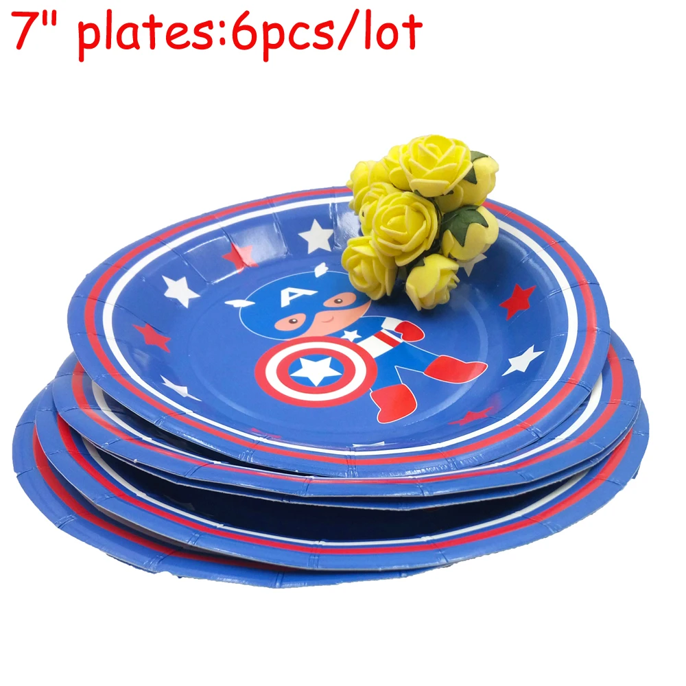 Captain America Theme Tableware Set Birthday Party Decoration Kids Balloons Napkin Cups Tablecloth Flag Straw Party Supplies
