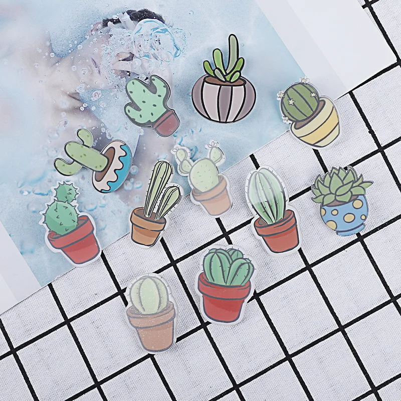 Булавка бейдж украшение 1 шт. мультфильм кактус бонсай Брошь Акриловые Значки на