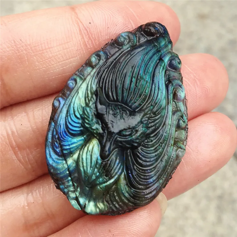 Beautiful crystal carvings natural hand-carved labradorite nine-tailed fox stone necklace fashion jewelry gifts 1pcs