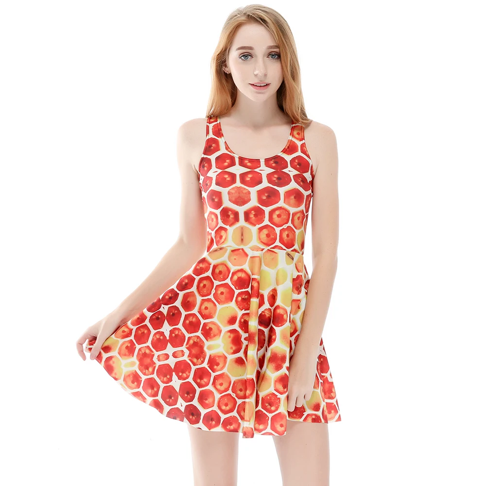 Hot sale New arrival Fashion 3D Women orange garnet print silm Expansion sleeveless dress drop shipping/ Free shipping | Женская одежда