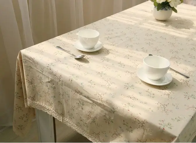 Скатерть льняная в Корейском стиле с кружевными краями и цветочным принтом