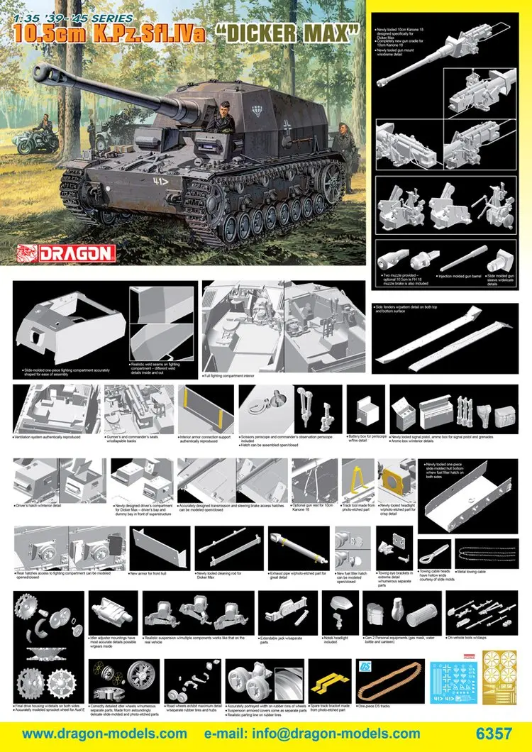 DRAGON 6357 1/35 10,5 см K. Pz. Sfl. IVa "Dicker Max"-масштабная модель комплект