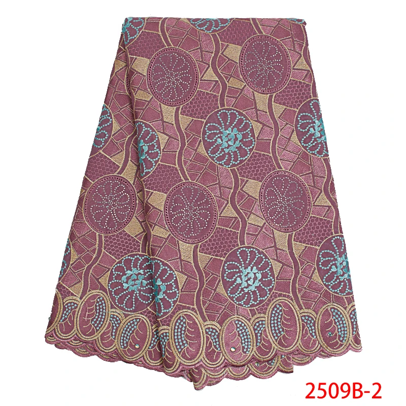 African Swiss Lace Fabric 2019 High Quality Voile in Switzerland Embroidery Cotton with Stones for Dresses KS2509B-6 |