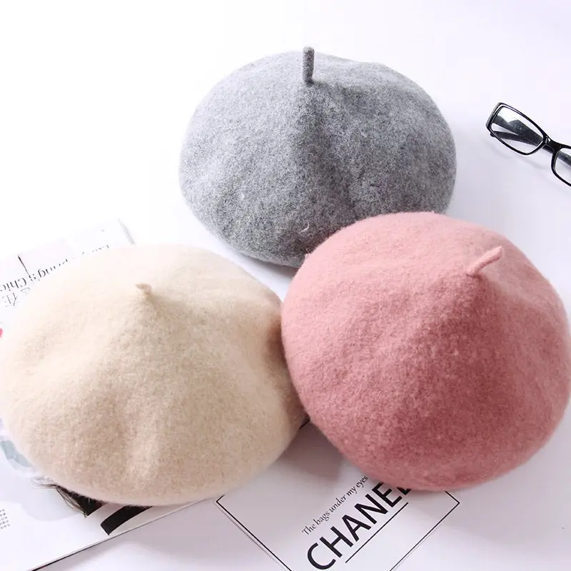 Женские береты в стиле художника женские шерстяные винтажные однотонные кепки