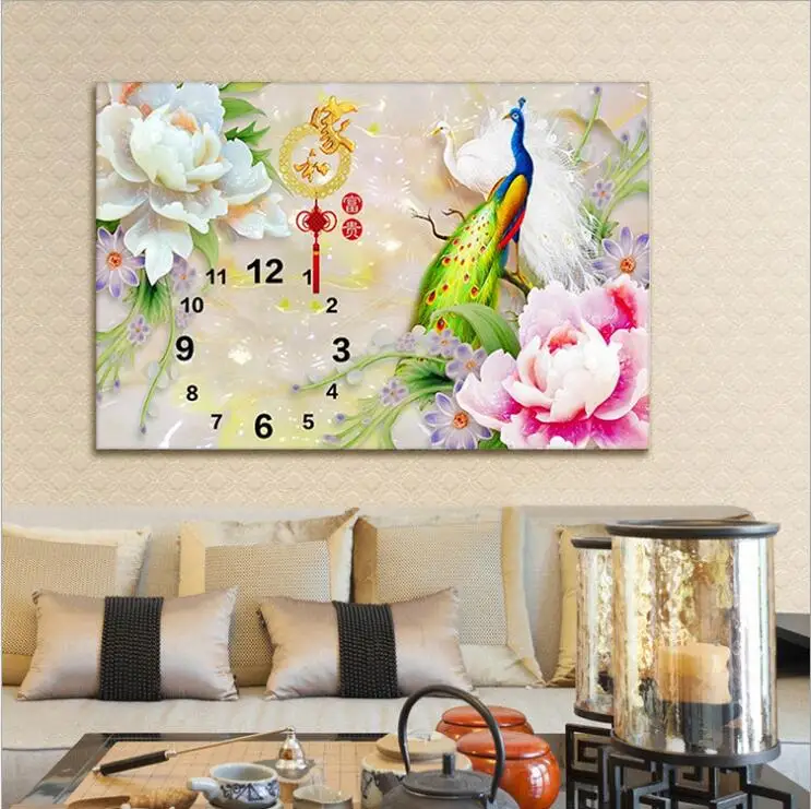 5D DIY алмаз живопись часы Алмазный вышивки крестом вышивка павлин Алмазная