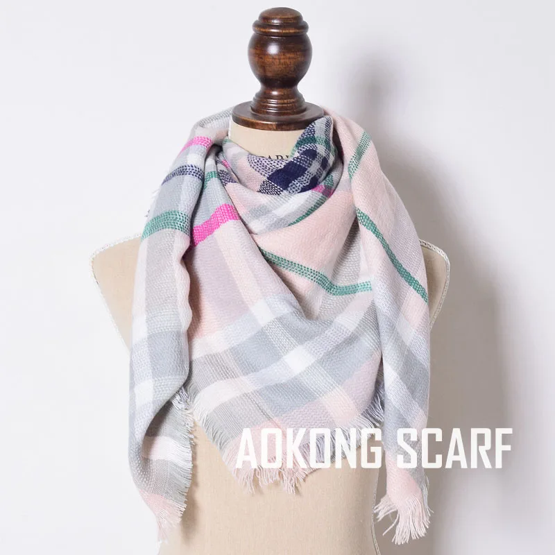 soft pink Зимний шикарный вязаный детский квадратный клетчатый шарф-палантин проверочная сетка бандана дизайнерский акриловый крупноразмерный шарф шаль - Цвет: soft pink