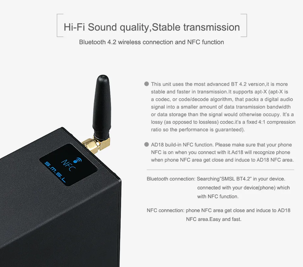 SMSL AD18 домашний полный цифровой усилитель мощности 2,1 Hifi USD DAC Bluetooth усилитель аудио усилитель 80 Вт