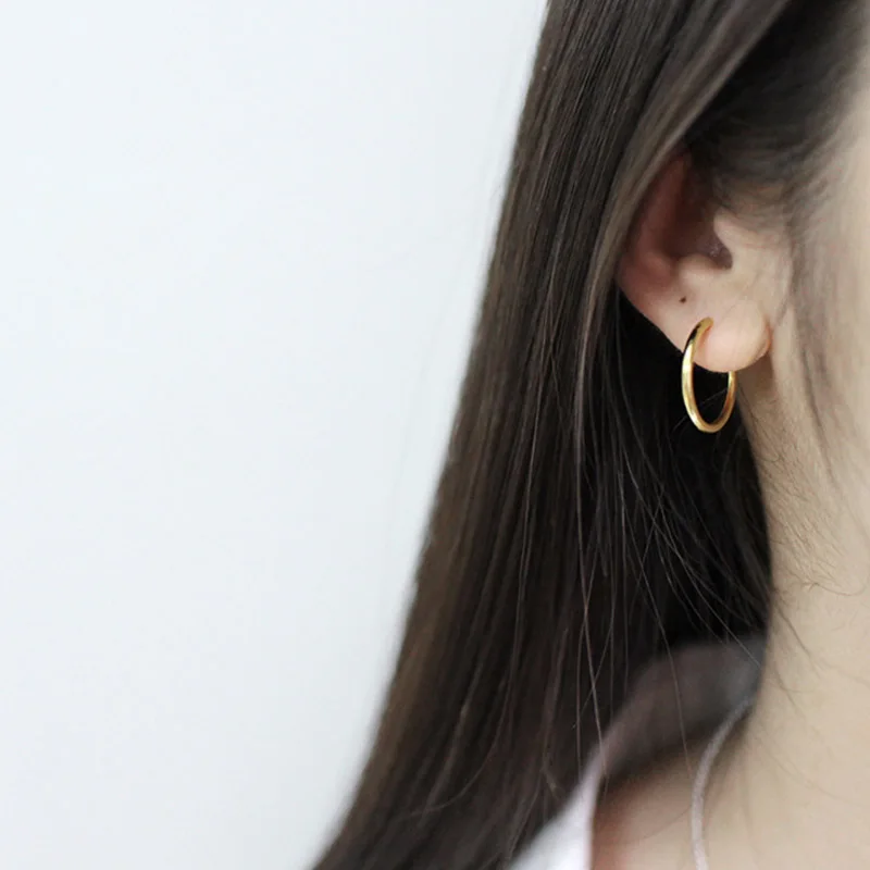 Женские серьги-кольца золотого цвета из серебра 100% пробы с круглыми кольцами |