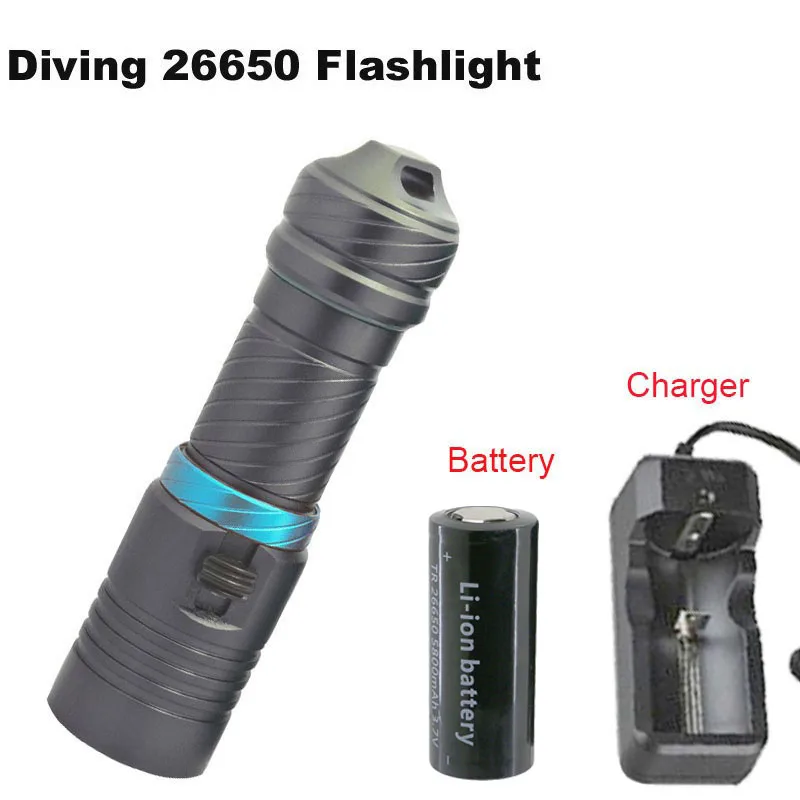 Светодиодный мини фонарик для дайвинга подводной съемки 26650 фонарь светодиодный