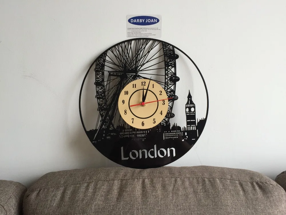 Music London Vinyl Wall Clock Art Gift Room Modern Home Record Vintage Decoration duvar saati | Дом и сад