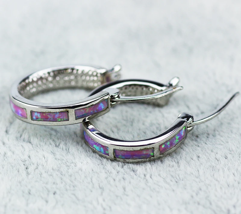 Pink Opal Round Hoop Earrings For Women Hot Sale 925 stamped Silver Plated Fine Jewelry Evening Party Pendientes ER103 | Украшения и