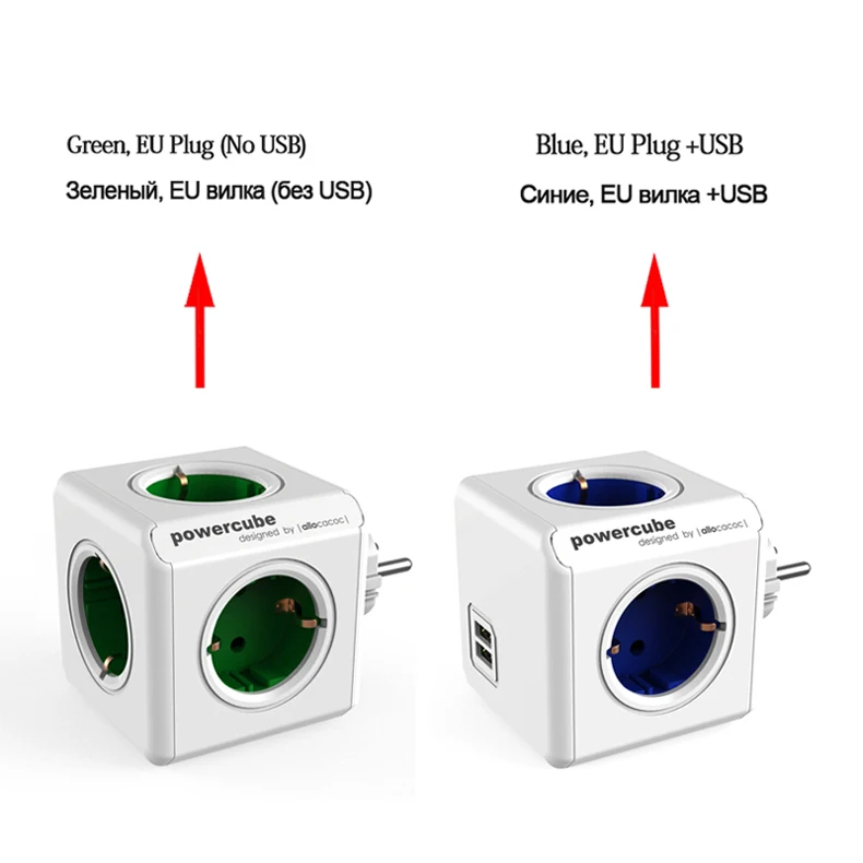 Allocacoc разъем питания ЕС Plug Мощность Strip 4 розетки 2 адаптер usb-портов Расширение адаптер умный дом Multi включен синий