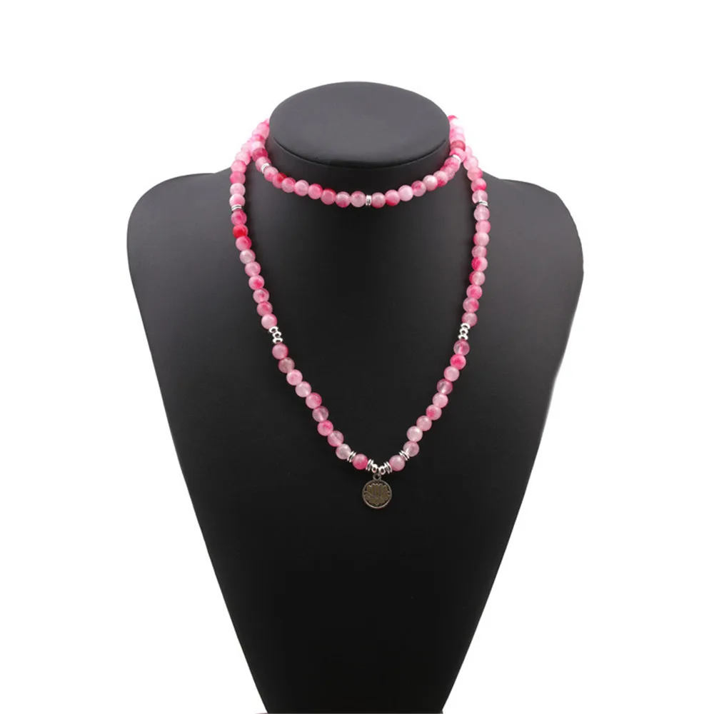 Fine 8mm Pink Natural Peach Blossom Stone Beads Necklace Energy Yoga Lotus Pendant Bracelet 108 Mala Women Meditation Jewelry | Украшения и
