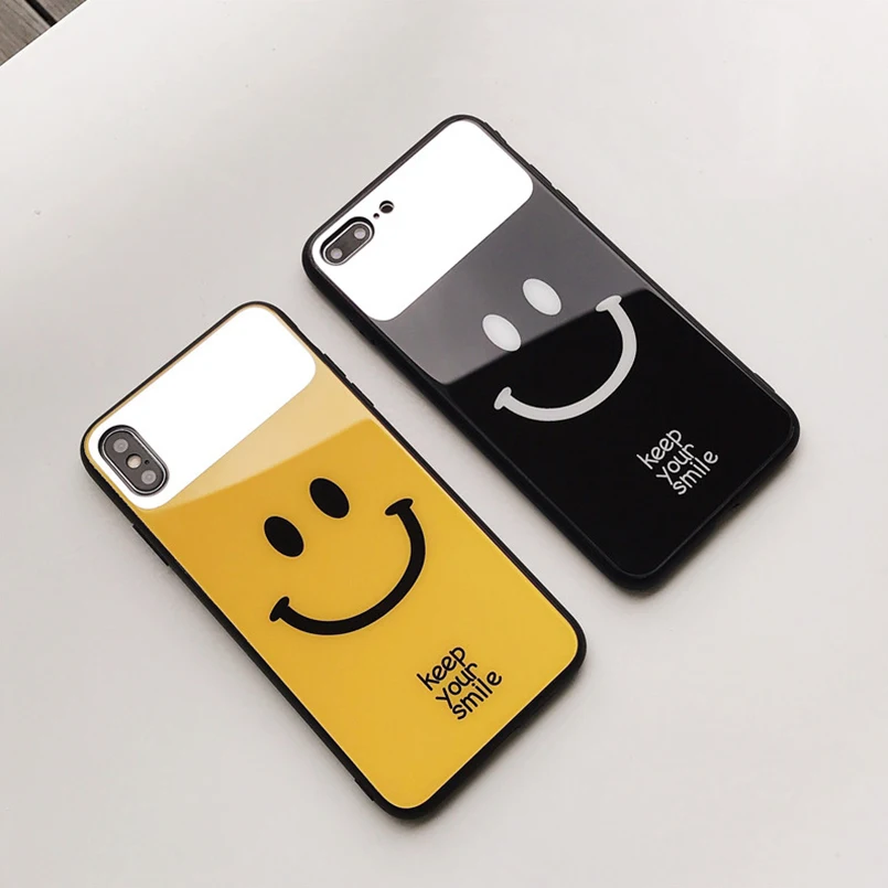 Роскошный зеркальный чехол для iPhone X XR XS макс. закаленное стекло улыбка полный