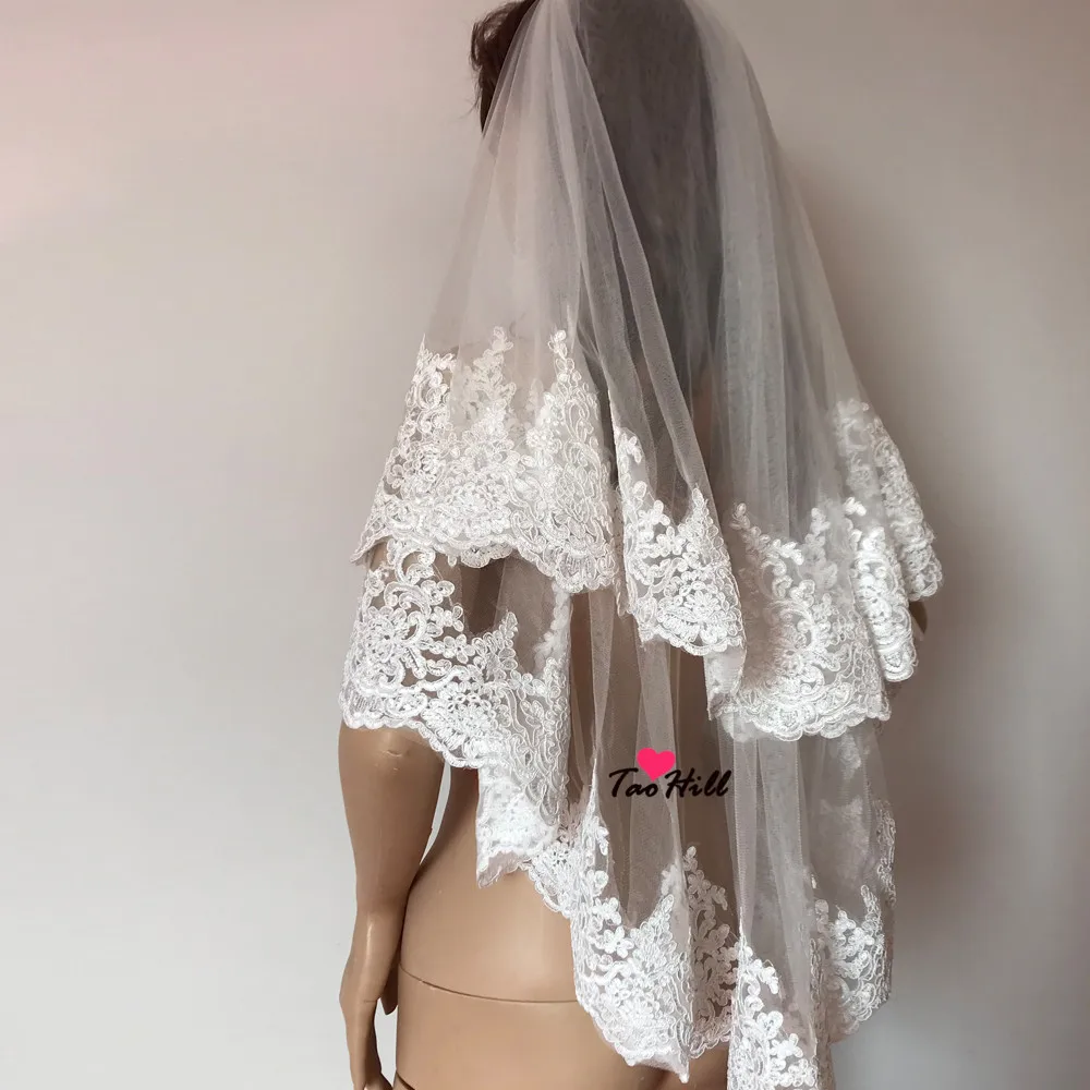 Тао Хилл 2019 новая бежевая двухслойная кружевная кромка короткая свадебная вуаль