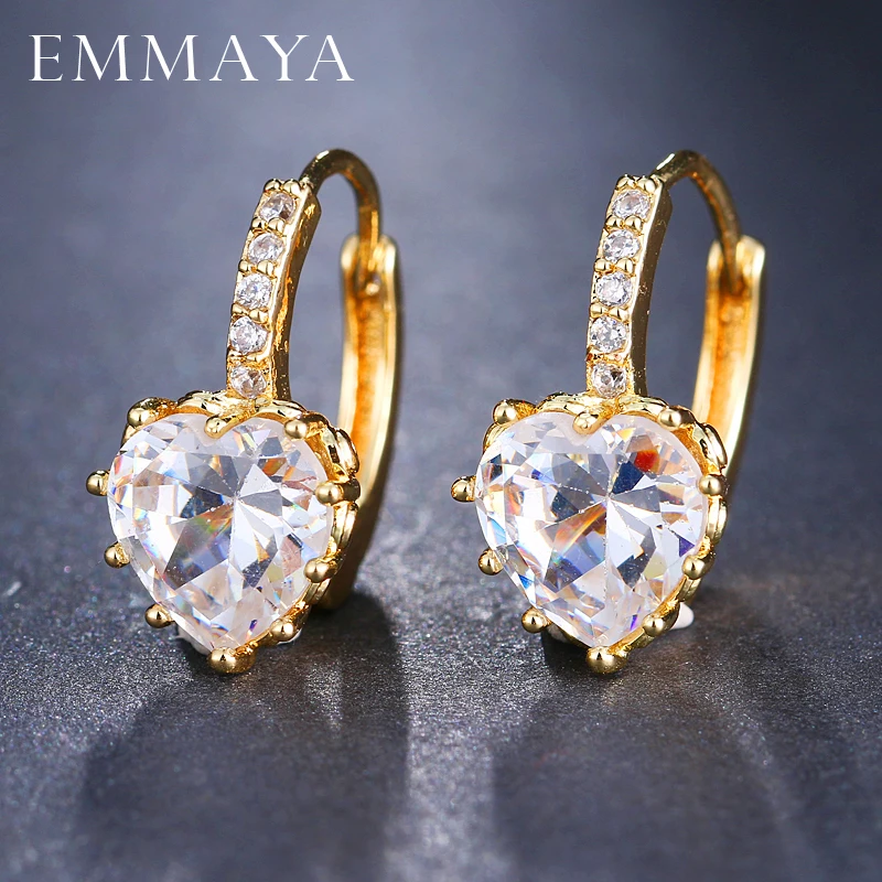 

EMMAYA Cute Love Heart Crystal Gold Color Stud Earrings Fashion CZ Rhinestone Jewelry Earrings For Women Wholesale Brincos