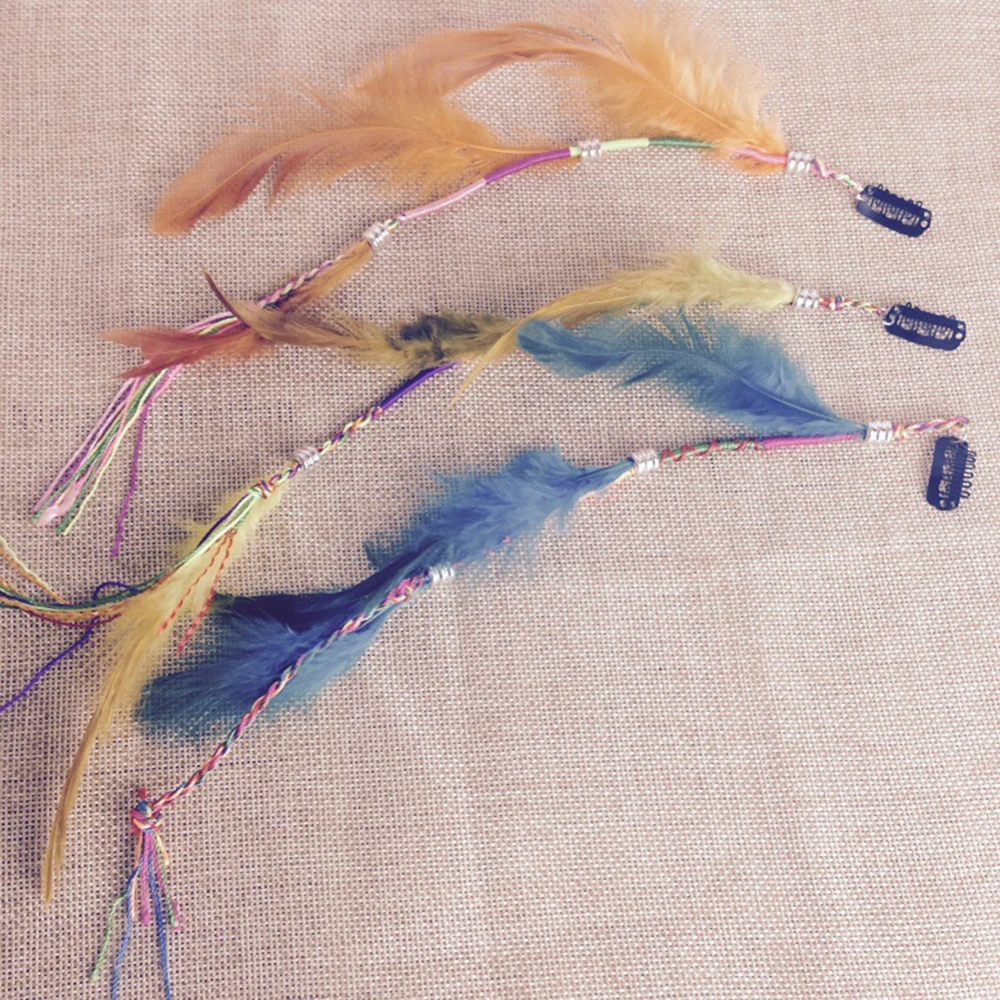 Популярная головная повязка Bohemian Style из 6 штук с пером и креплением на зажиме, кисточкой и веревкой для волос, фестивальная головная убор для женщин и девочек.