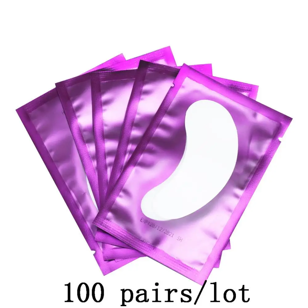 Purple 100 Накладки для ресниц, 25/50 пар, накладки для ресниц, гелевые накладки для прививки ресниц под глазами, накладки для наращивания ресниц, бумажные наклейки, инструменты - Цвет: Purple 100