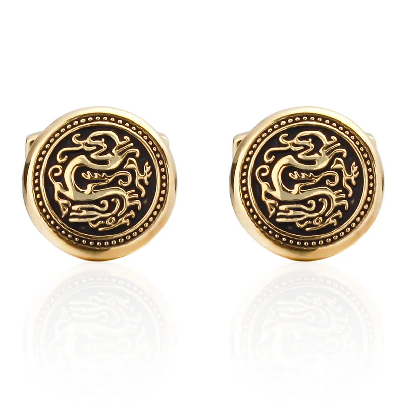 C-MAN Jewelry Golden Dragon Cufflinks for Mens High Quality Brand Enamel Animal Cufflink mosaic Crystal 2017 Newest Hot