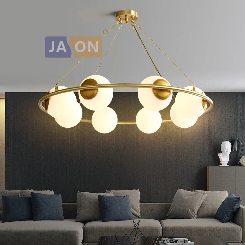 Led e14 постмодерн Медь Стекло золотой белый круглая люстра подвесной светильник лампа Блеск для столовой