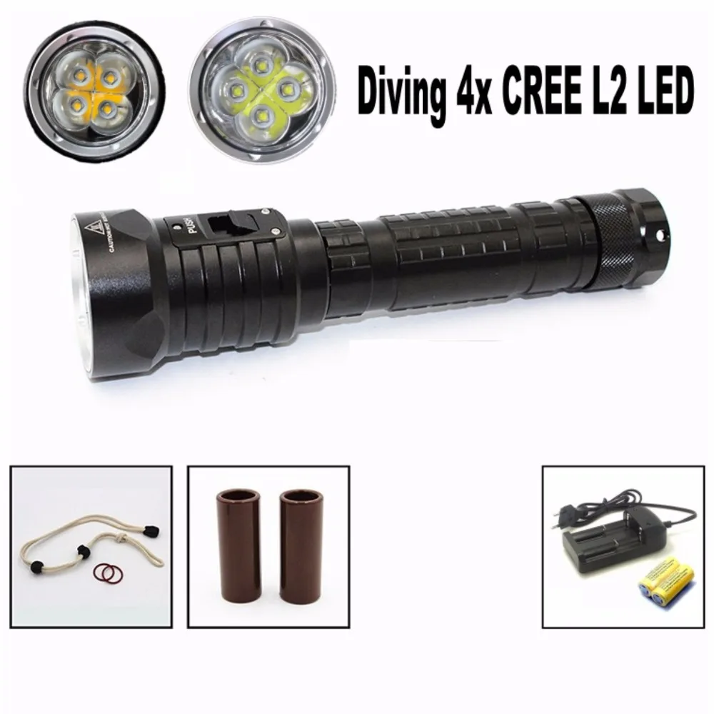 Tinhofire желтый/белый светодиодный фонарик для дайвинга 4x CREE L2 4L2 подводный 18650 26650