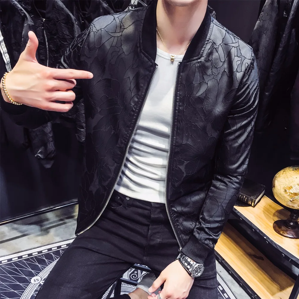 2018 мужские осенние куртки с красными цветами куртки-бомберы синие бейсбольные