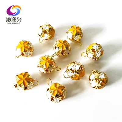 Yellow 10pcs 14 мм 10 шт./упак. Золотой основа цветные полые маленькие Колокольчики "сделай сам" праздничные аксессуары - Цвет: Yellow 10pcs