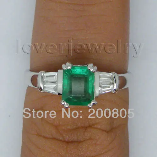 Кольцо с изумрудом в винтажном стиле кольцо из белого золота 18 карат натуральным