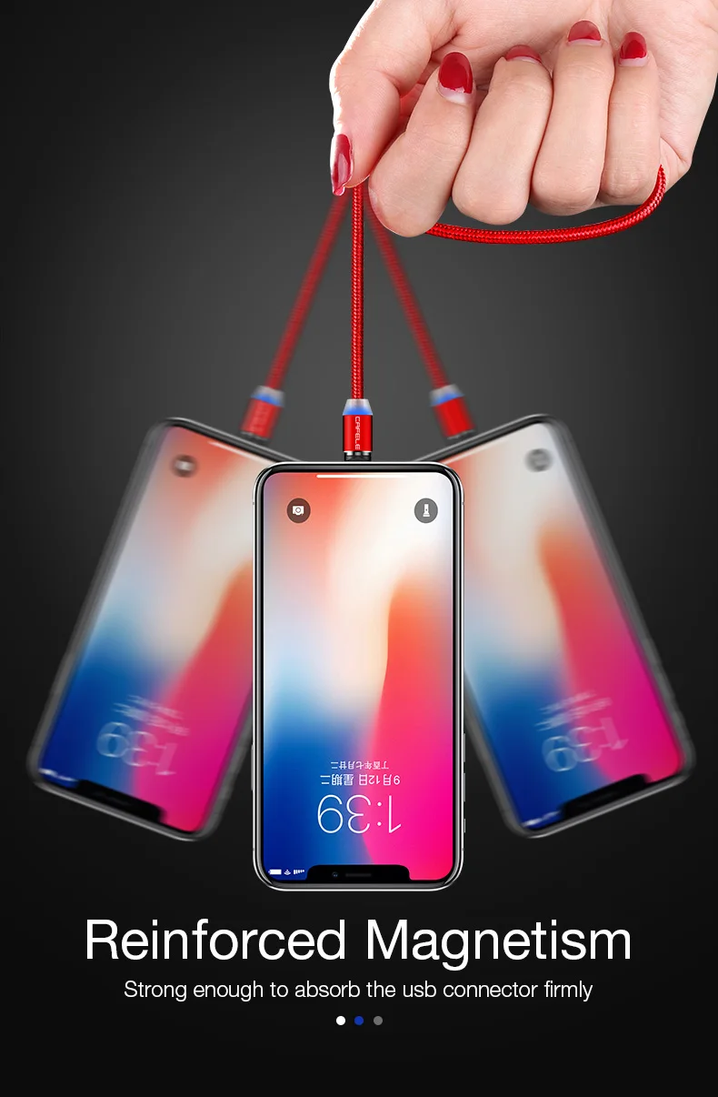 CAFELE Магнитный usb type-C Micro кабель для iPhone X XS Max Xr 8 7 6 6s Plus кабели светодиодный usb type-C штекер провода для samsung S10 S9