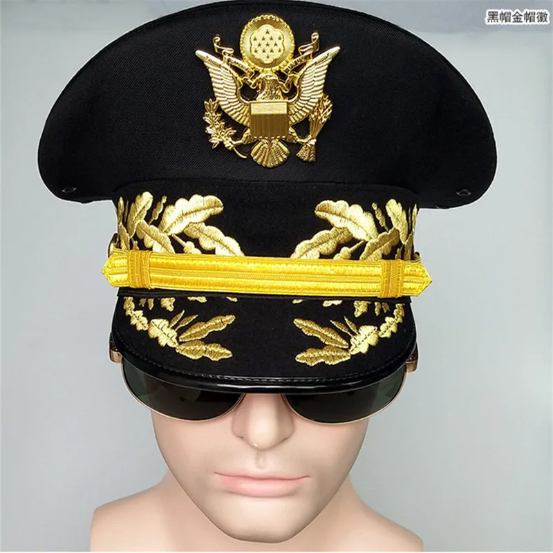 golden emblem Армейская шляпа, американский полицейский, козырек, шапки для мужчин, военный, Хэллоуин, рождественский подарок, благородная, США, земля, армейская Кепка, эмблема орла - Цвет: golden emblem