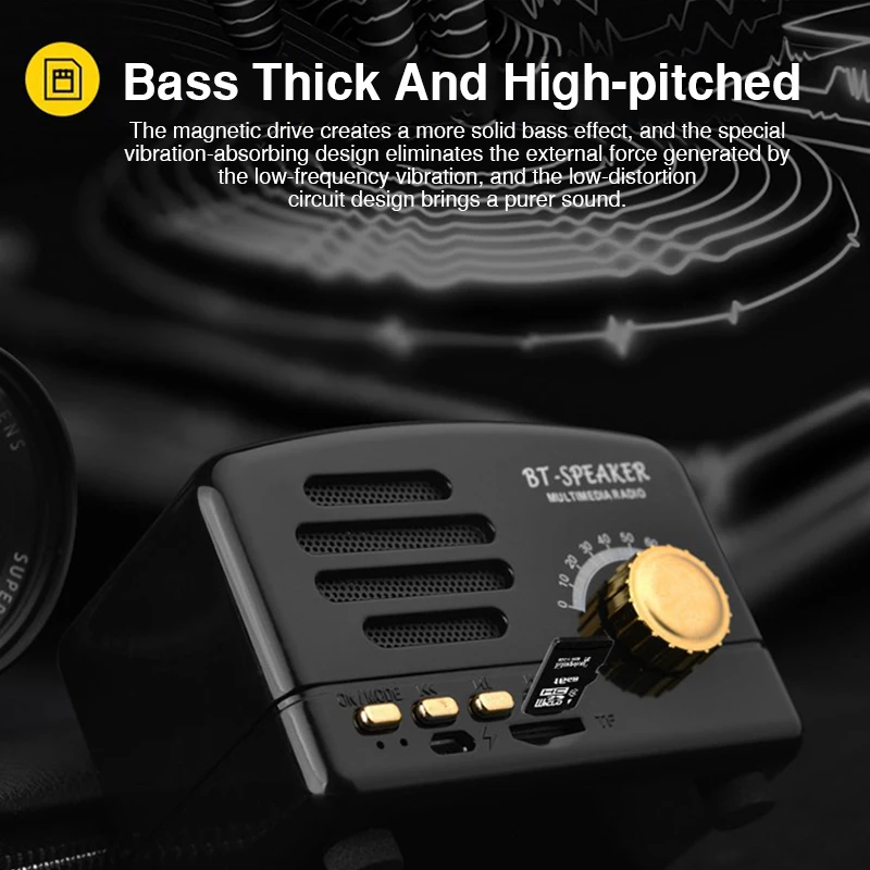 Retro Speaker Subwoofer Bass Mini Bluetooth Outdoor Portable with FM Radio Hands-Free For Phone PC | Электроника