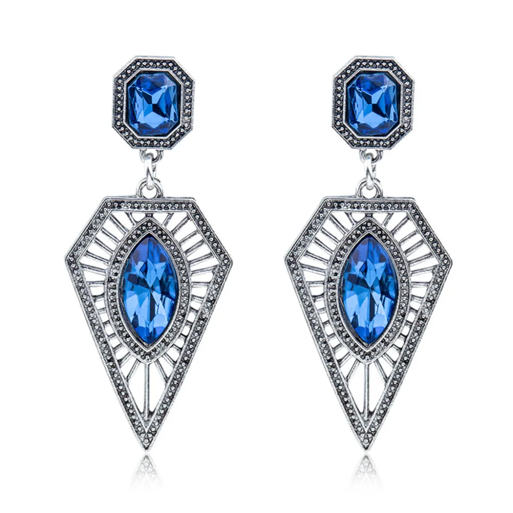 Украшенный синими кристаллами состоящий из сережек для женщин Серебряный Цвет