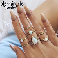 bls miracle new design vintage opal knuckle ring set for women boho geometric pattern flower rings party jewelry 7pcsset rja 27