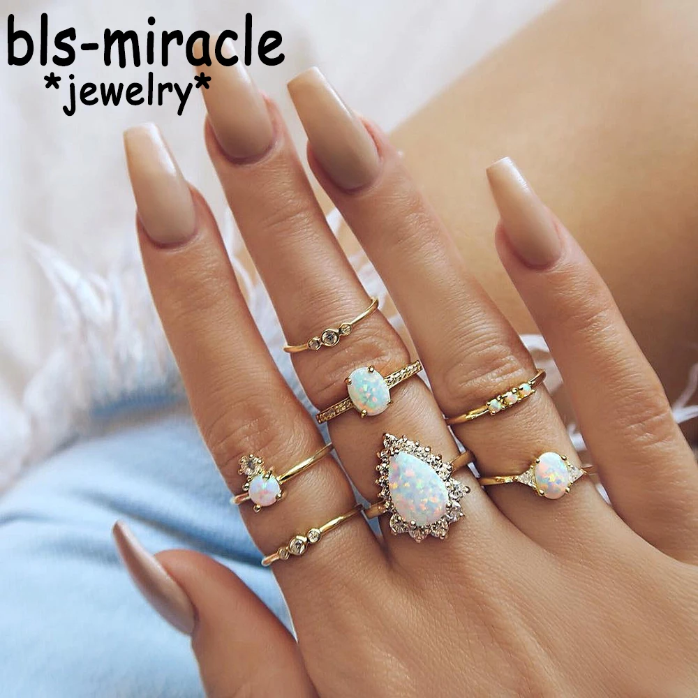 Bls чудо новый дизайн Vintage Opal кончик пальца кольцо комплект ювелирных изделий для