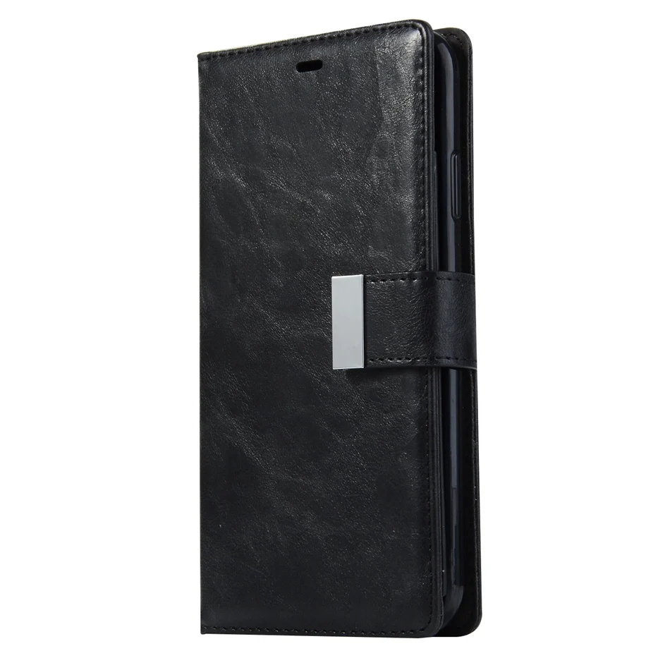 Кожаный чехол для samsung Galaxy S10 S9 S8 S7 S6 edge Note 8 9 5 A5 A3 J7 A7 J3 J5 J7 Prime Чехол-книжка для телефона с бумажником и подставкой - Цвет: black